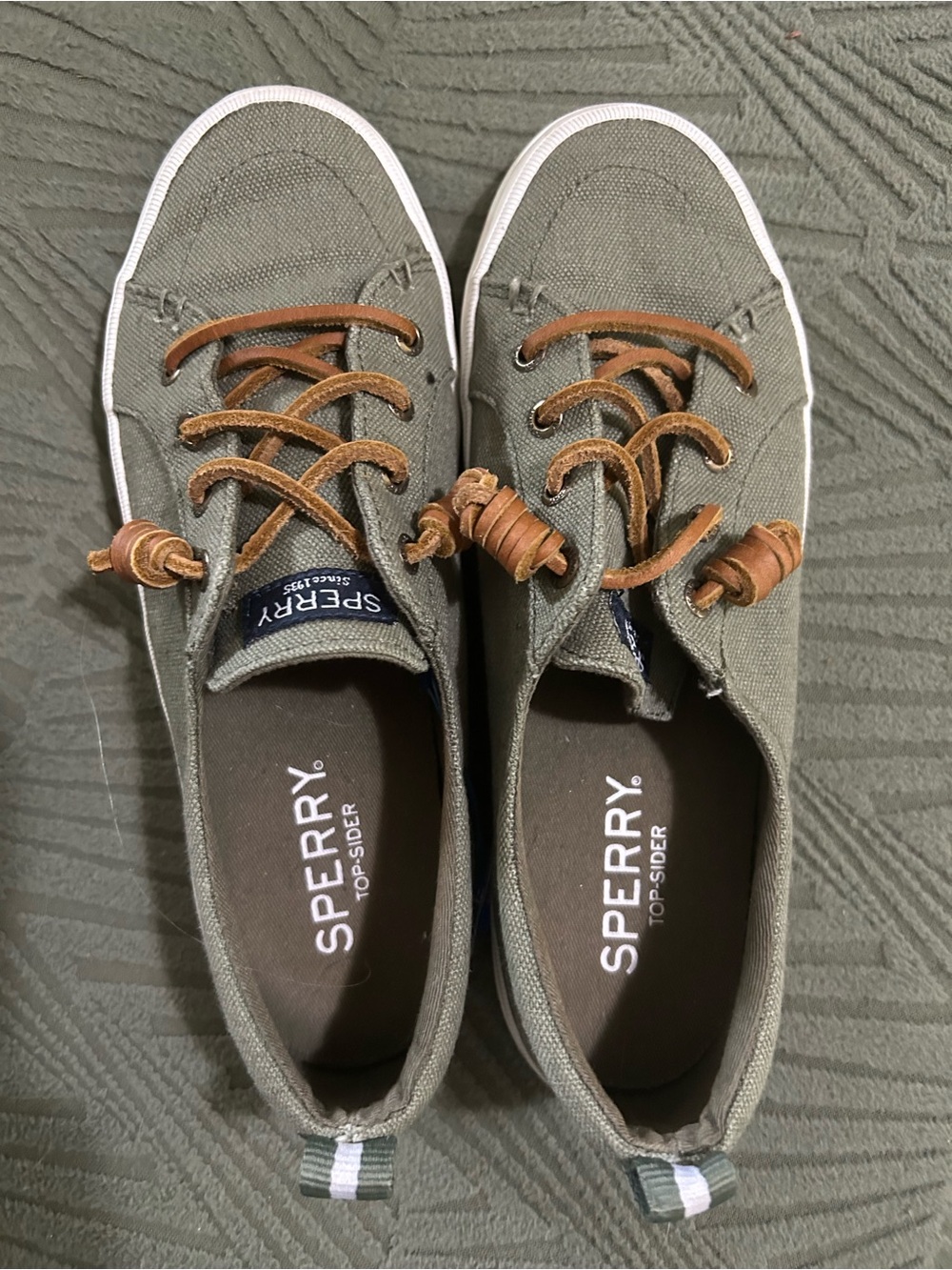 Sperry Olive Canvas Low-Top Sneakers with Tan Leather Laces - Picture 2 of 4